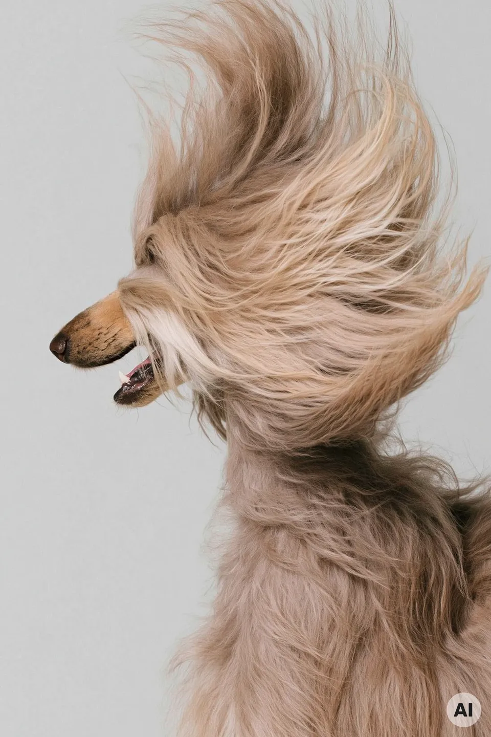 Langhaariger Hund mit fließendem Fell